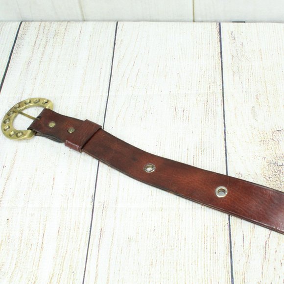 Men's Brown Leather Belt Solid Brass Buckle D-Ring Size 36 - Picture 4 of 8